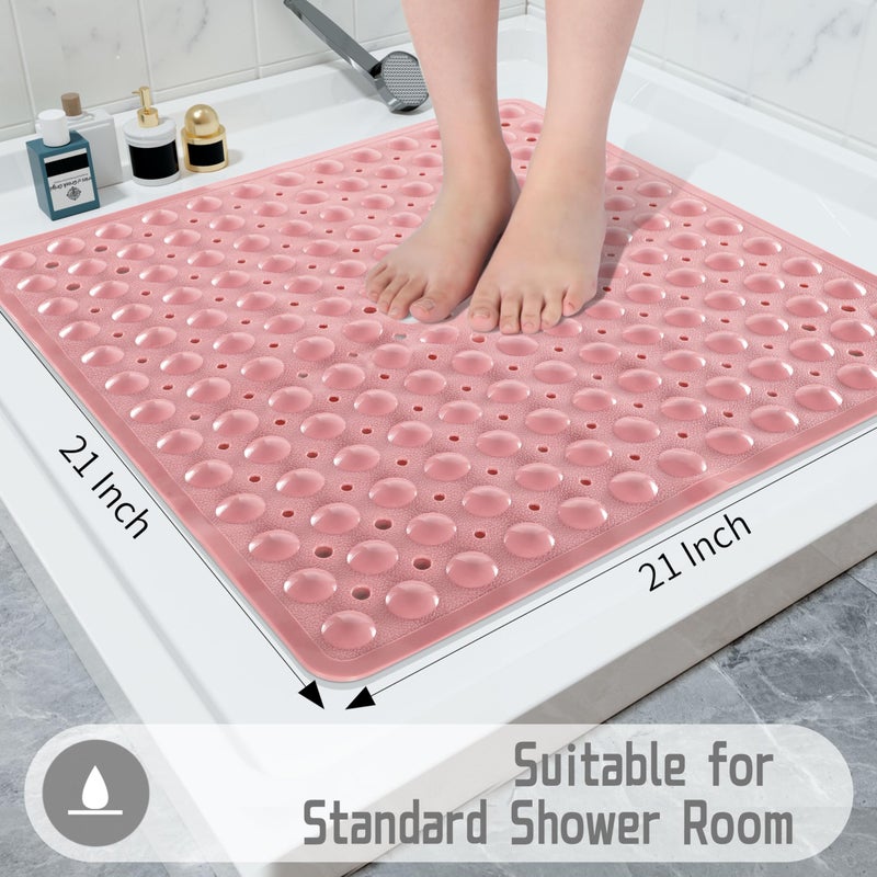 Yimobra Shower Stall Mat Non Slip, 21x21 Inch, Soft Square Bath Mat for Shower with Suction Cups and Drain Holes, Stall Floor Mats for Bathroom, Machine Washable, Bathroom Accessories, Pink - Image 5